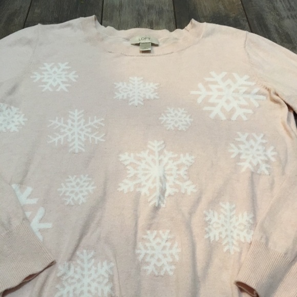 LOFT light pink snowflake sweater medium - Picture 3 of 4